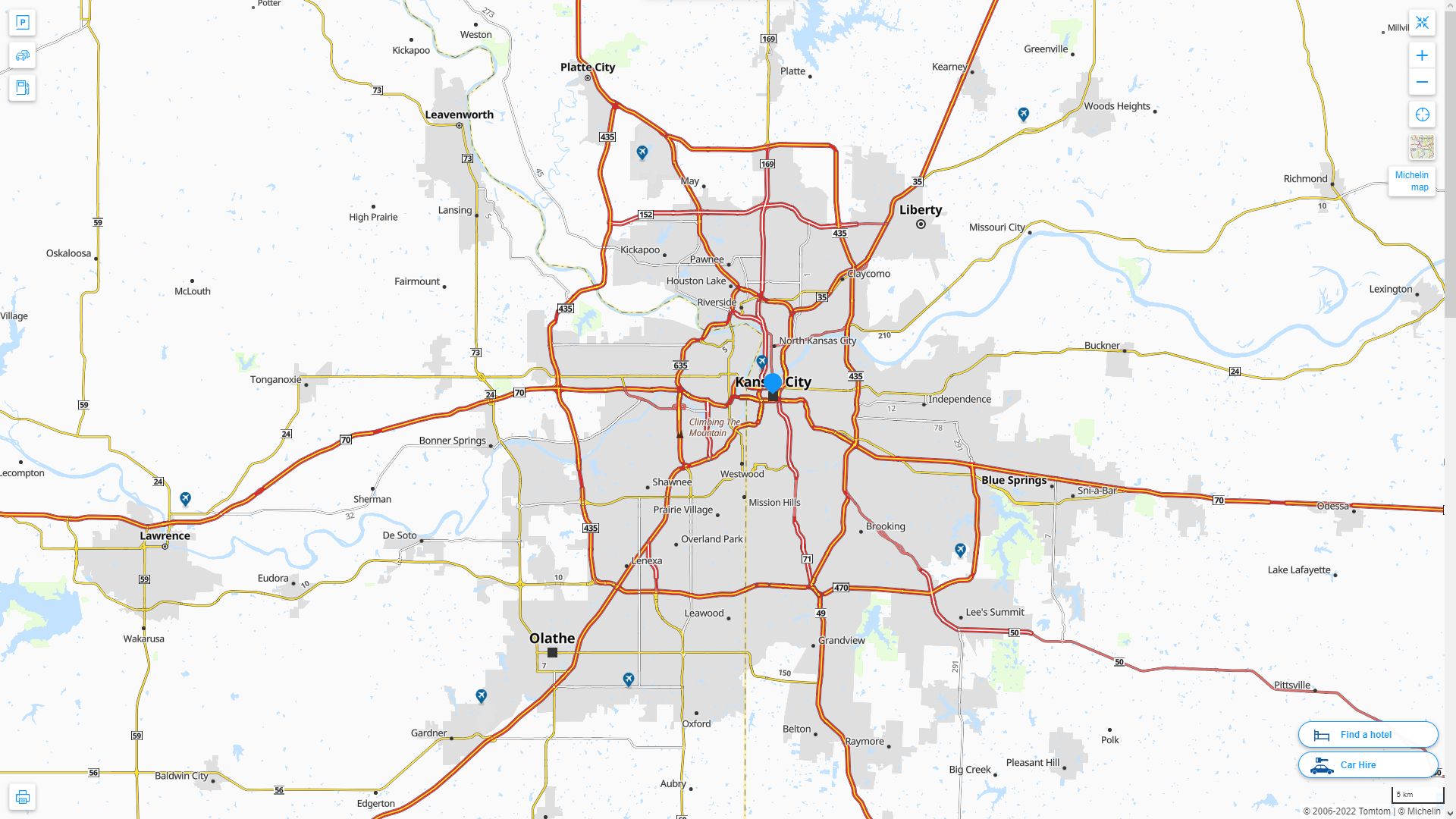 Kansas City Missouri Highway and Road Map
